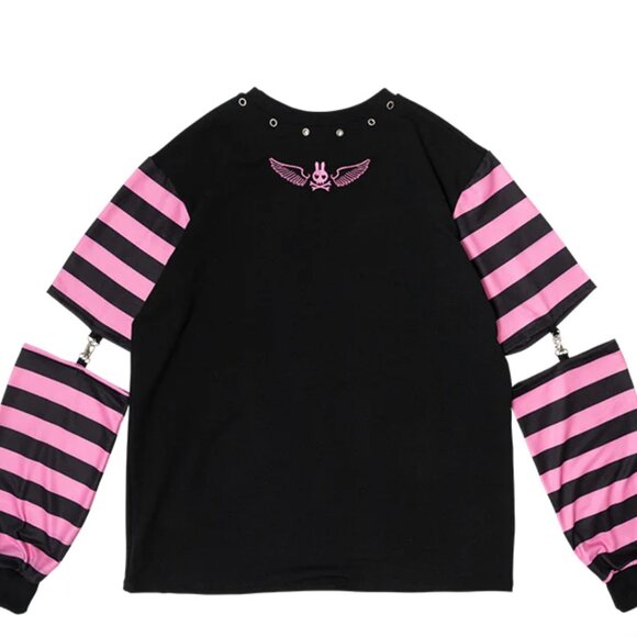 ACDC Rag Pink and Black Punk Bunny Long Sleeve Oversized T-Shirt - Picture 4 of 6